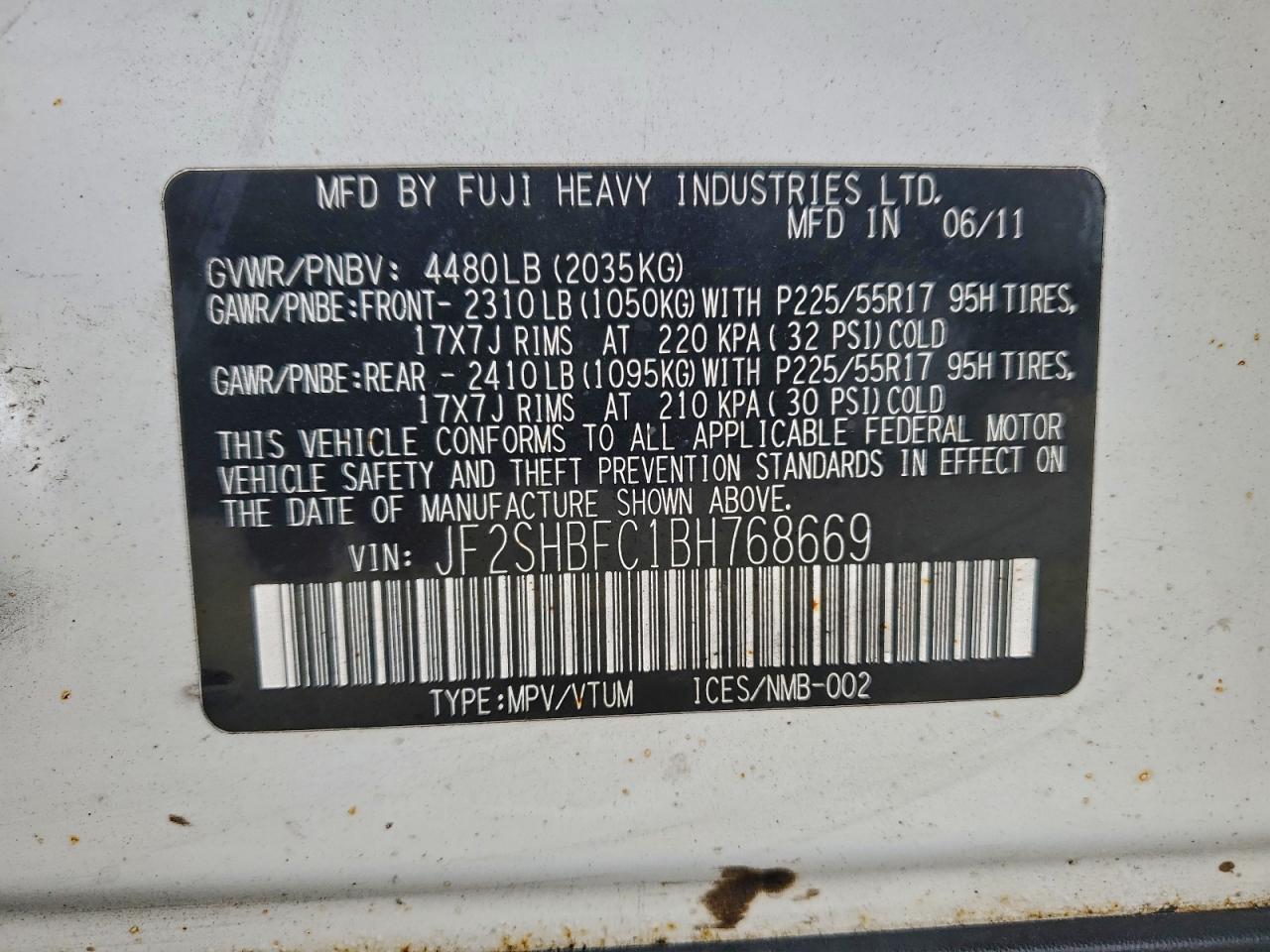 2011 Subaru Forester Limited VIN: JF2SHBFC1BH768669 Lot: 93660455