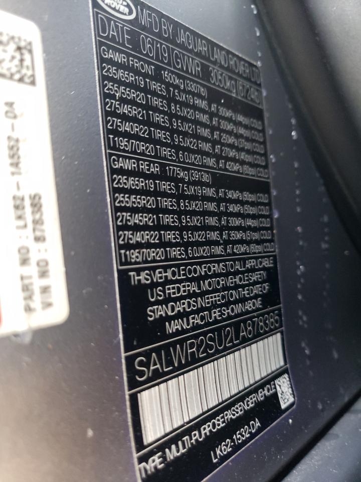 2020 Land Rover Range Rover Sport Hse VIN: SALWR2SU2LA878385 Lot: 93121975