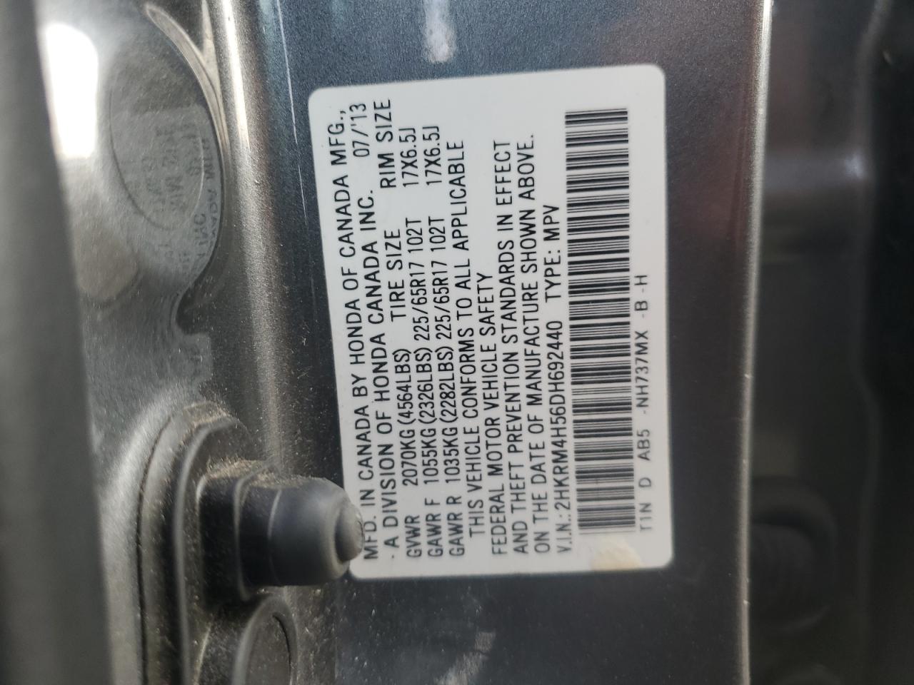 2013 Honda Cr-V Ex VIN: 2HKRM4H56DH692440 Lot: 91981595