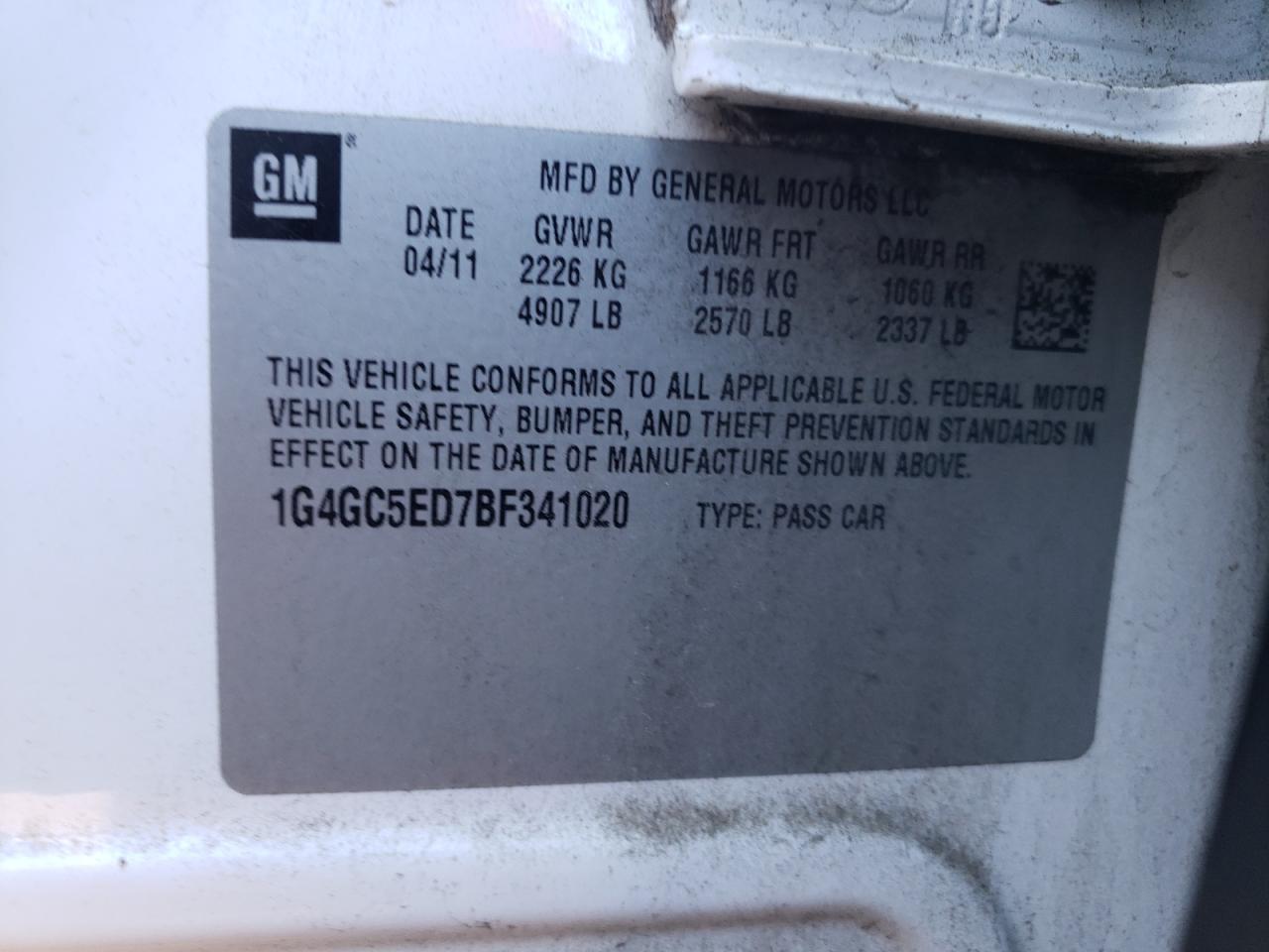 2011 Buick Lacrosse Cxl VIN: 1G4GC5ED7BF341020 Lot: 91420735