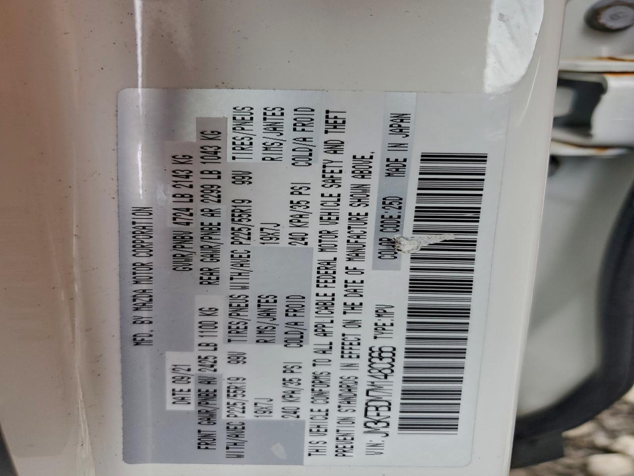 2021 Mazda Cx-5 Grand Touring VIN: JM3KFBDM7M1480366 Lot: 93715255