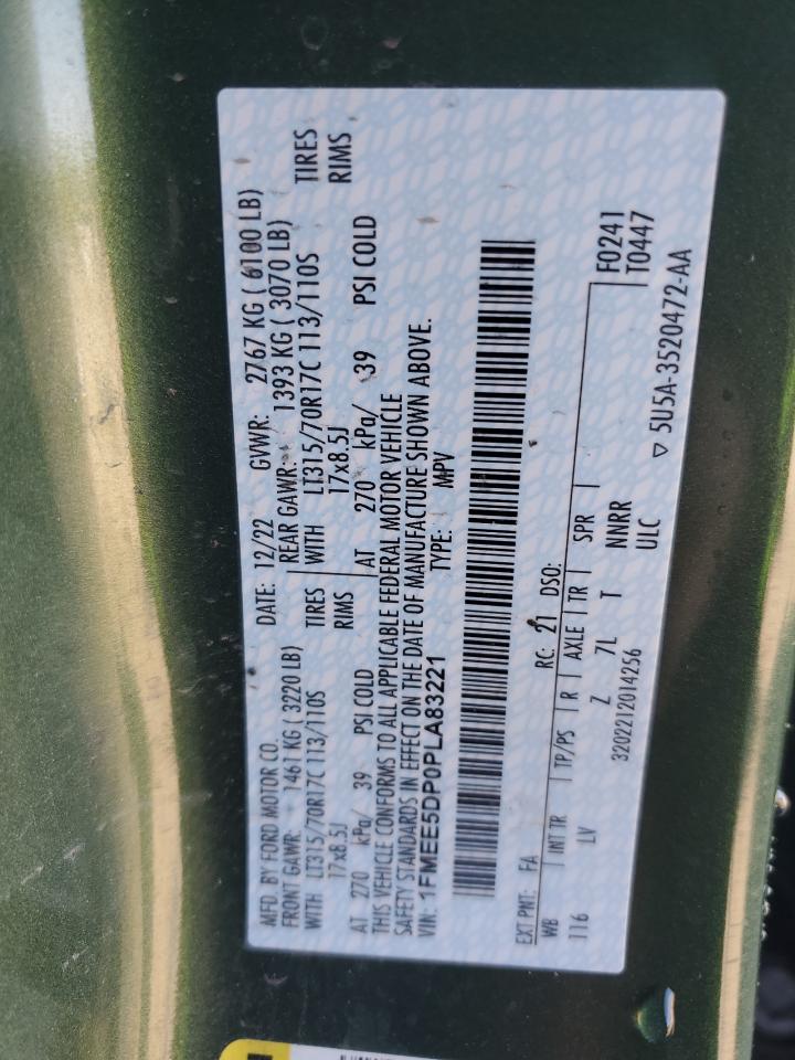 2023 Ford Bronco Base VIN: 1FMEE5DP0PLA83221 Lot: 91912425