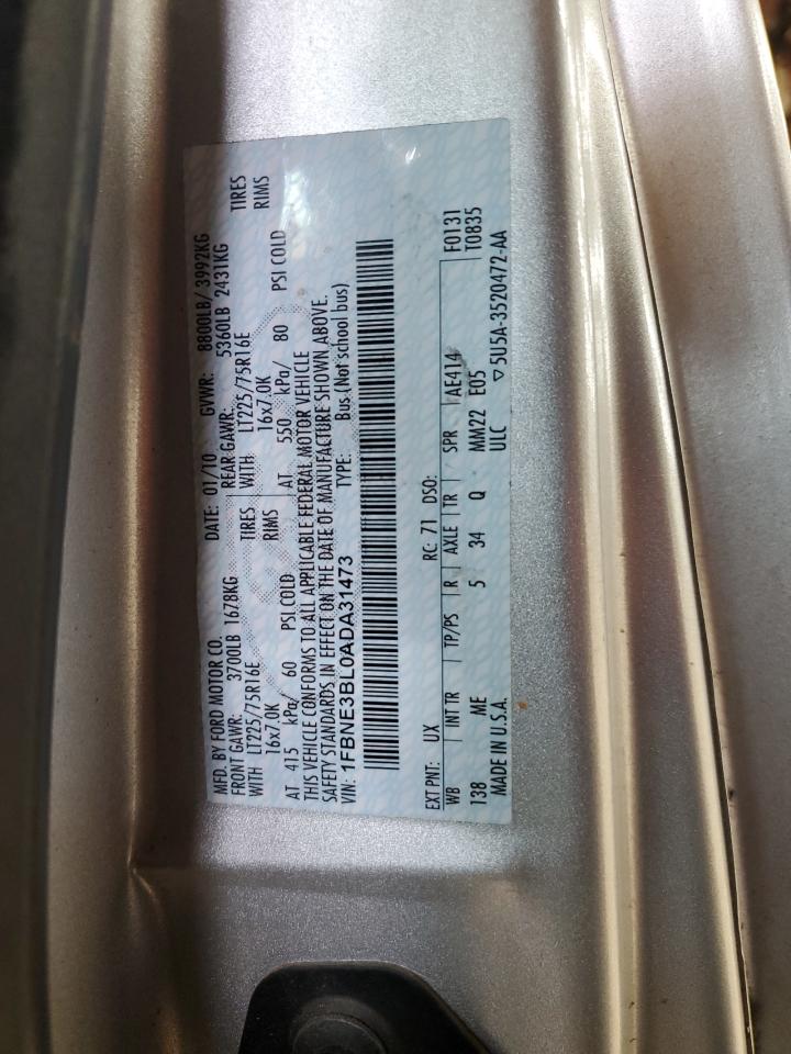 2010 Ford Econoline E350 Super Duty Wagon VIN: 1FBNE3BL0ADA31473 Lot: 91546285