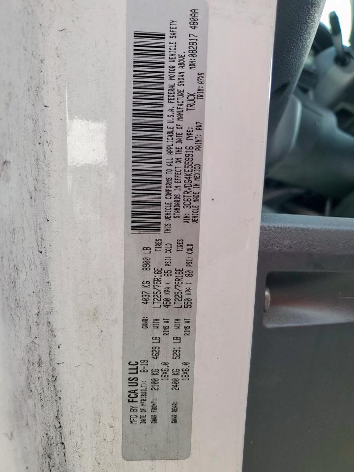 2019 Ram Promaster 2500 2500 High VIN: 3C6TRVDG4KE559916 Lot: 92308365