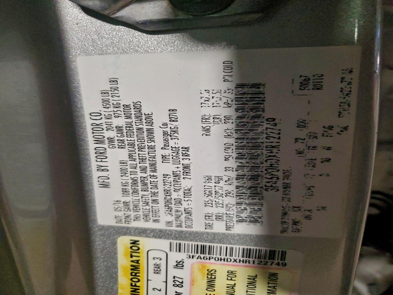 2017 Ford Fusion Se VIN: 3FA6P0HDXHR122749 Lot: 94527315