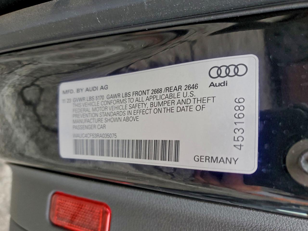 2024 Audi S5 Premium Plus VIN: WAUC4CF53RA035075 Lot: 92202355