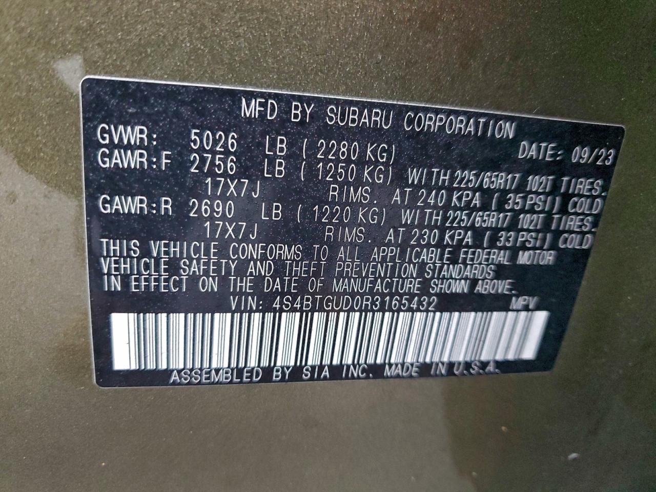 2024 Subaru Outback Wilderness VIN: 4S4BTGUD0R3165432 Lot: 85440105