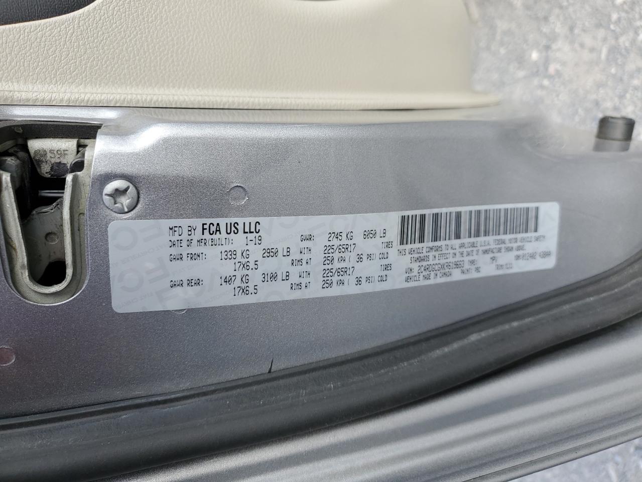 2019 Dodge Grand Caravan Sxt VIN: 2C4RDGCGXKR619663 Lot: 92415995