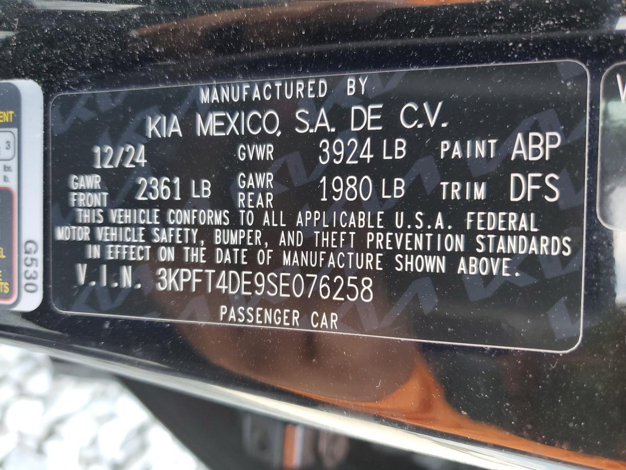 2025 Kia K4 Lx VIN: 3KPFT4DE9SE076258 Lot: 93293695