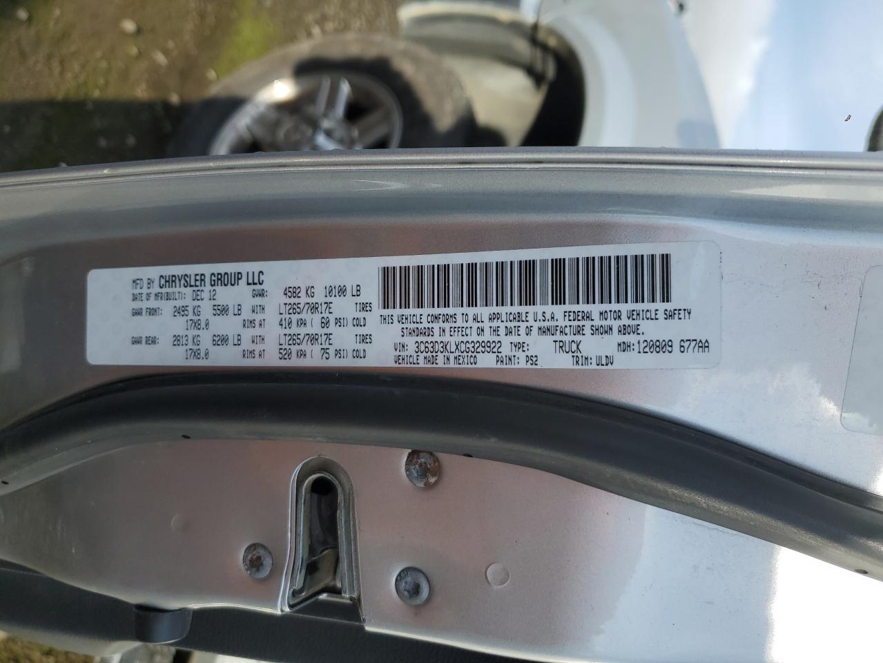 2012 Dodge Ram 3500 Longhorn VIN: 3C63D3KLXCG329922 Lot: 90409525