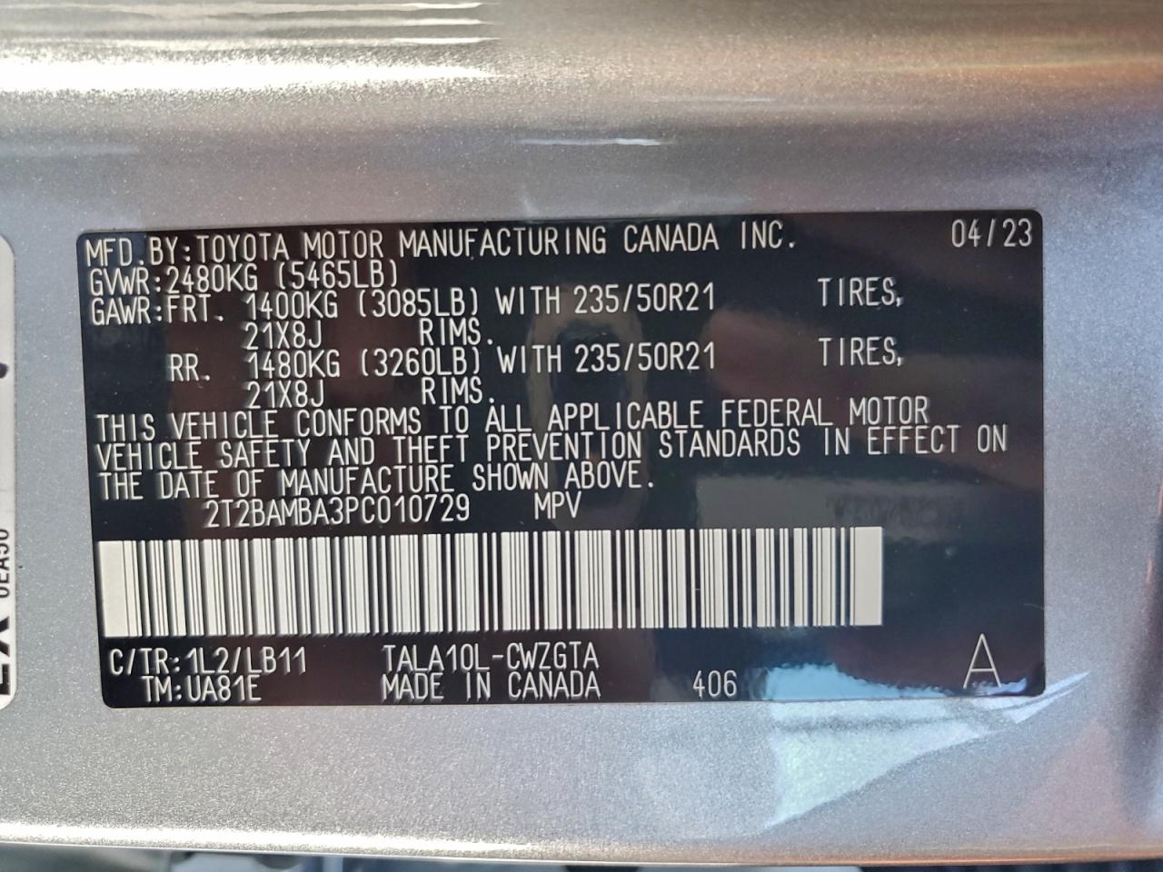 2023 Lexus Rx 350 Base VIN: 2T2BAMBA3PC010729 Lot: 93961145