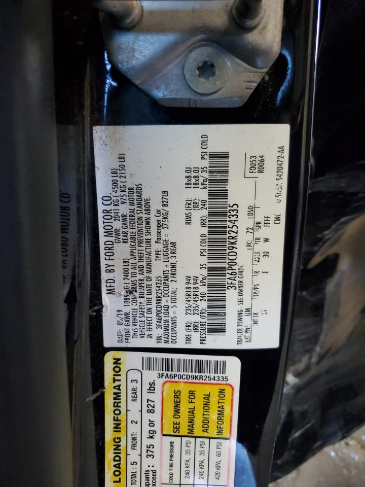 2019 Ford Fusion Sel VIN: 3FA6P0CD9KR254335 Lot: 87413135