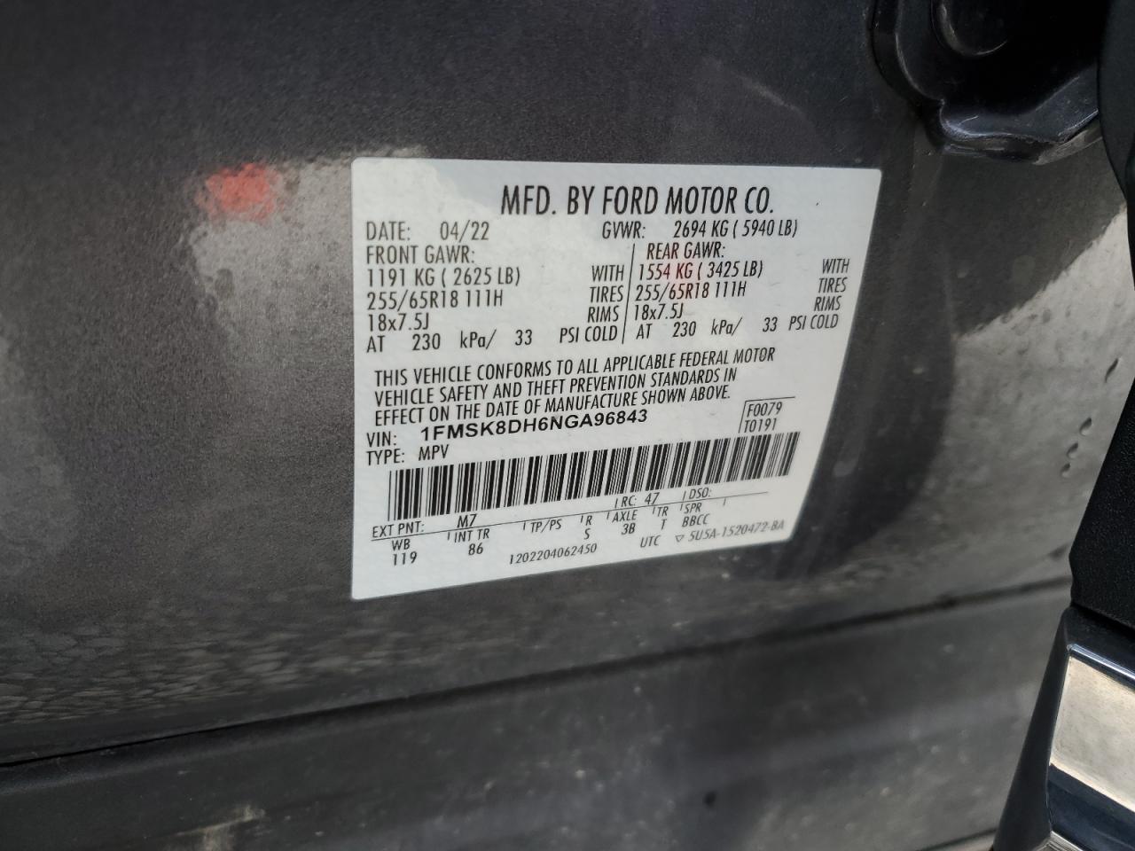 2022 Ford Explorer Xlt VIN: 1FMSK8DH6NGA96843 Lot: 92425445