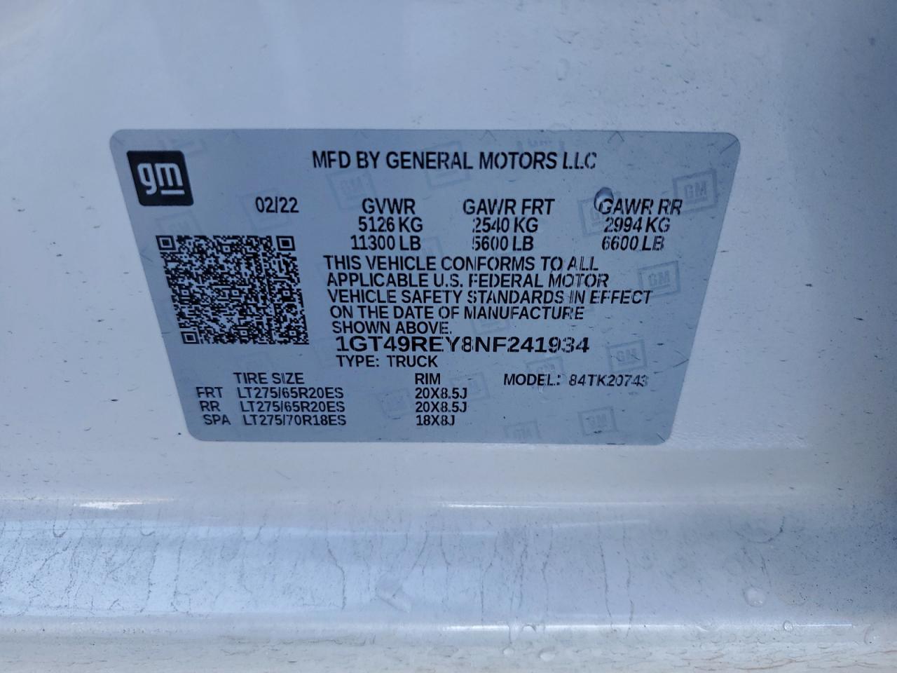 2022 GMC Sierra K2500 Denali VIN: 1GT49REY8NF241934 Lot: 94486495