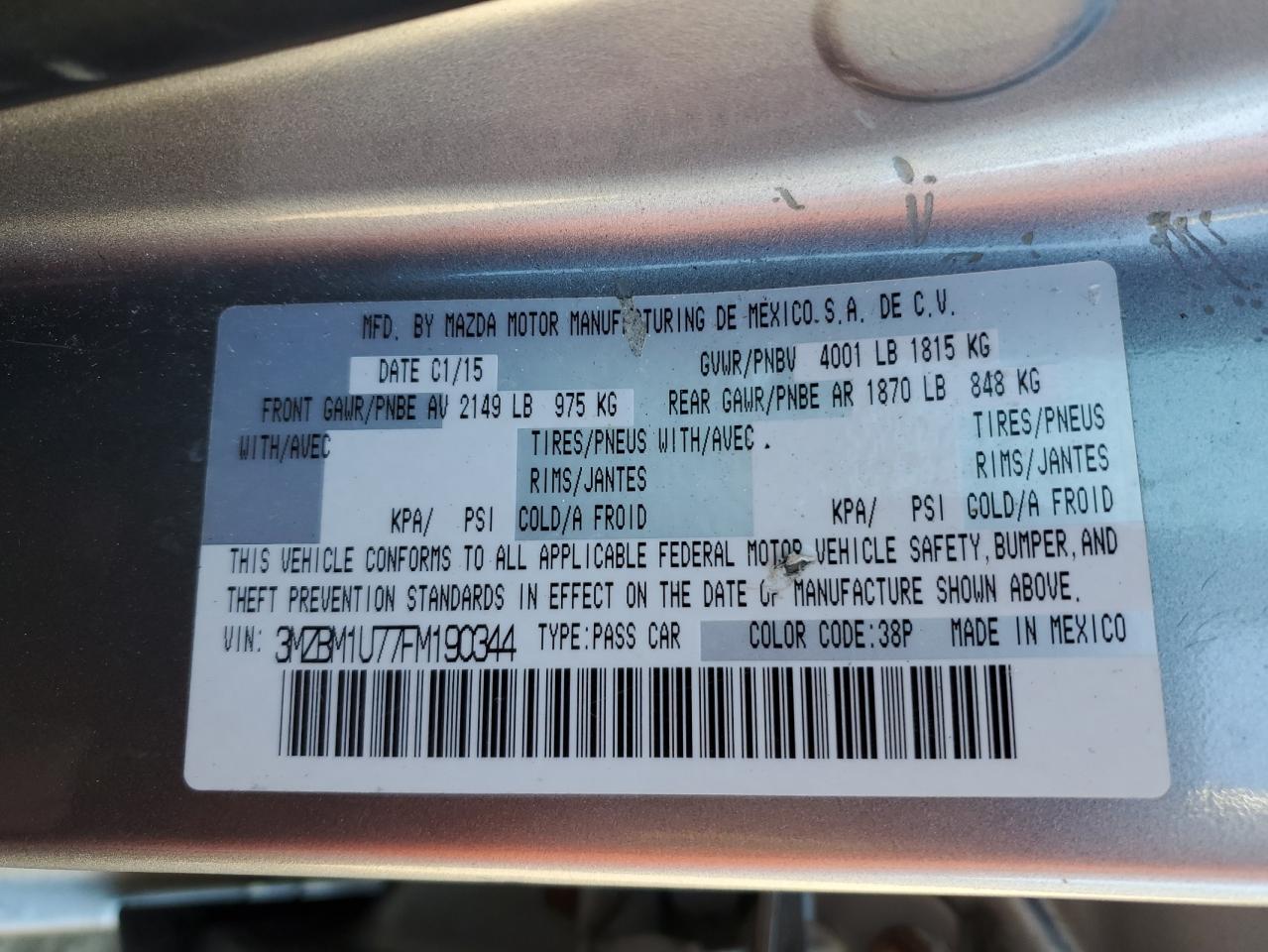 2015 Mazda 3 Sport VIN: 3MZBM1U77FM190344 Lot: 91691565