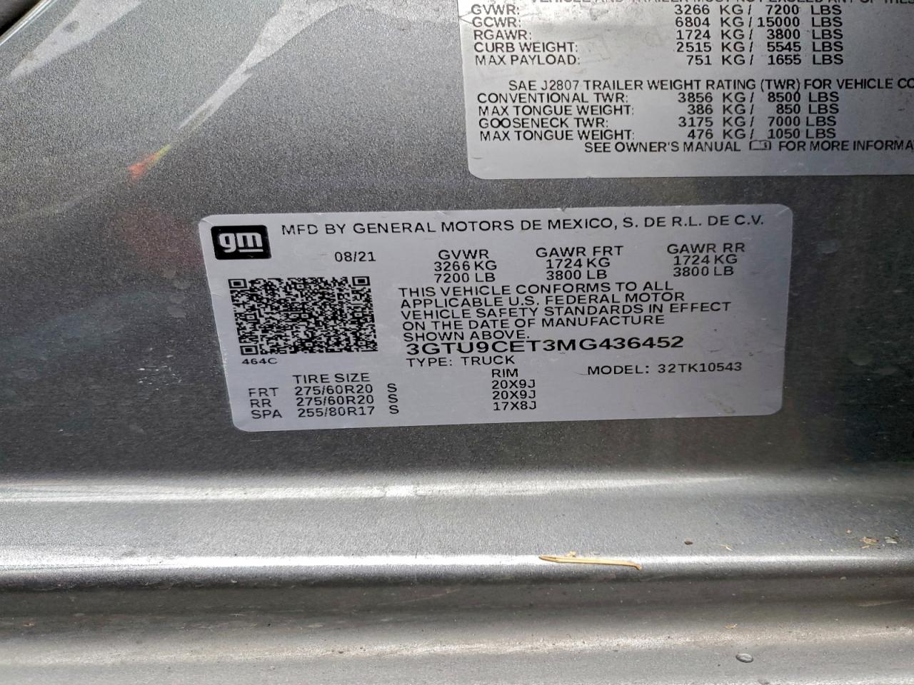 2021 GMC Sierra K1500 Elevation VIN: 3GTU9CET3MG436452 Lot: 93996825