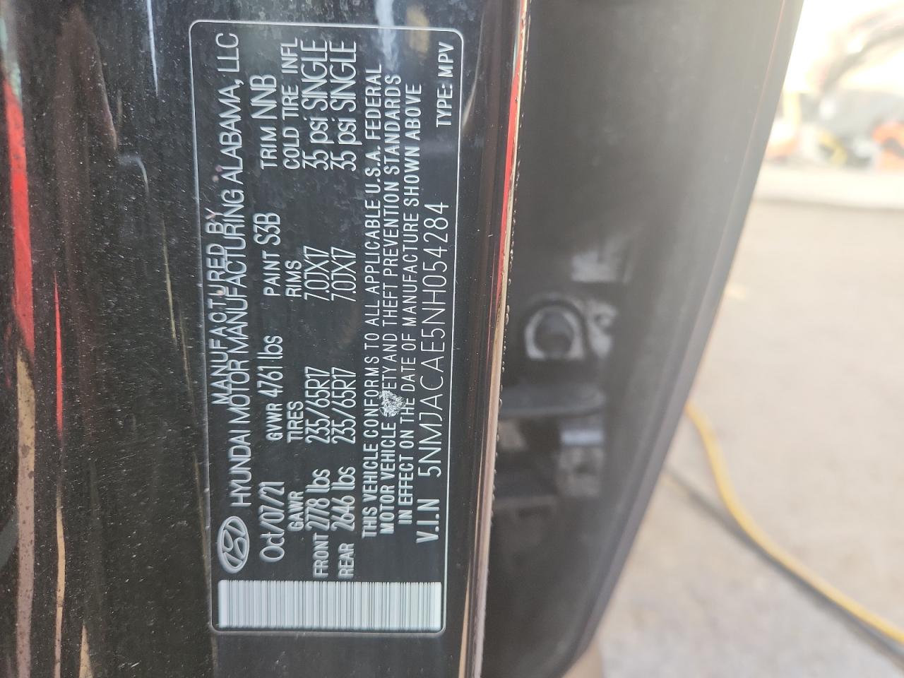 2022 Hyundai Tucson Se VIN: 5NMJACAE5NH054284 Lot: 93118275