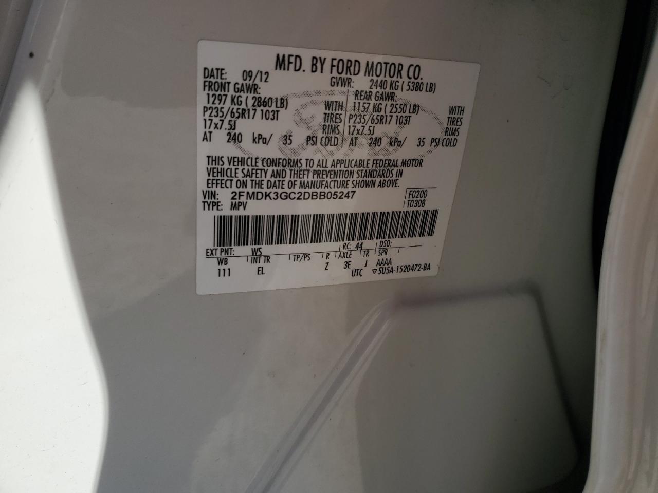 2013 Ford Edge Se VIN: 2FMDK3GC2DBB05247 Lot: 90497495