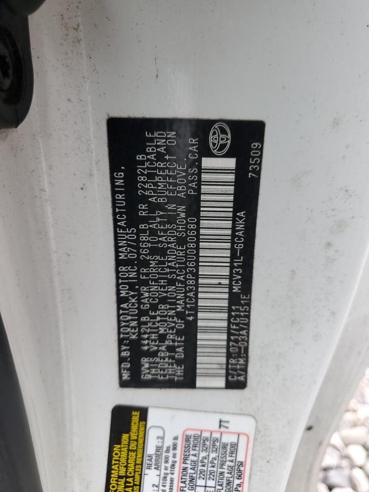 2006 Toyota Camry Solara Se VIN: 4T1CA38P36U080680 Lot: 92533395