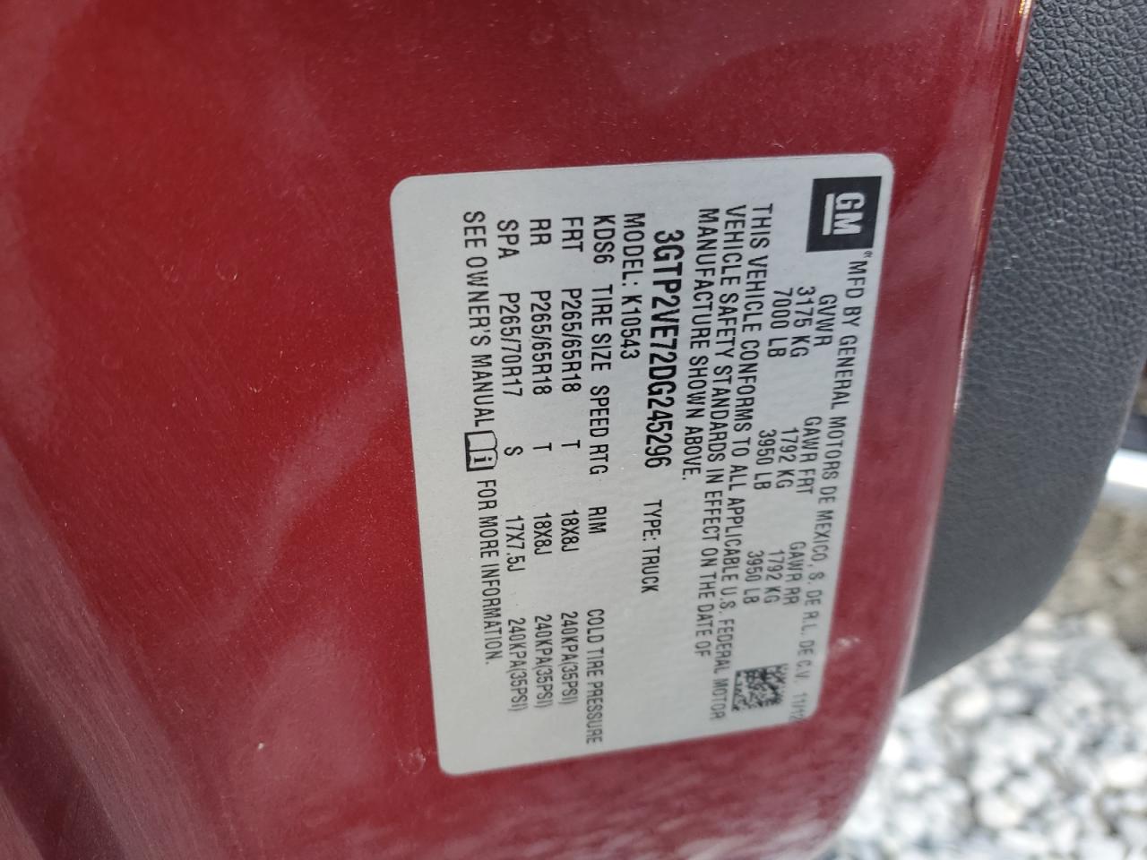 2013 GMC Sierra K1500 Sle VIN: 3GTP2VE72DG245296 Lot: 91853665