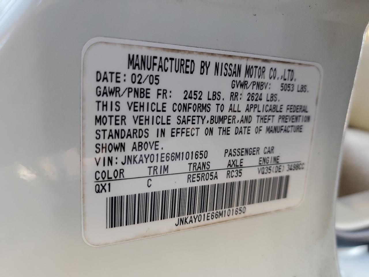 2006 Infiniti M35 Base VIN: JNKAY01E66M101650 Lot: 82484925