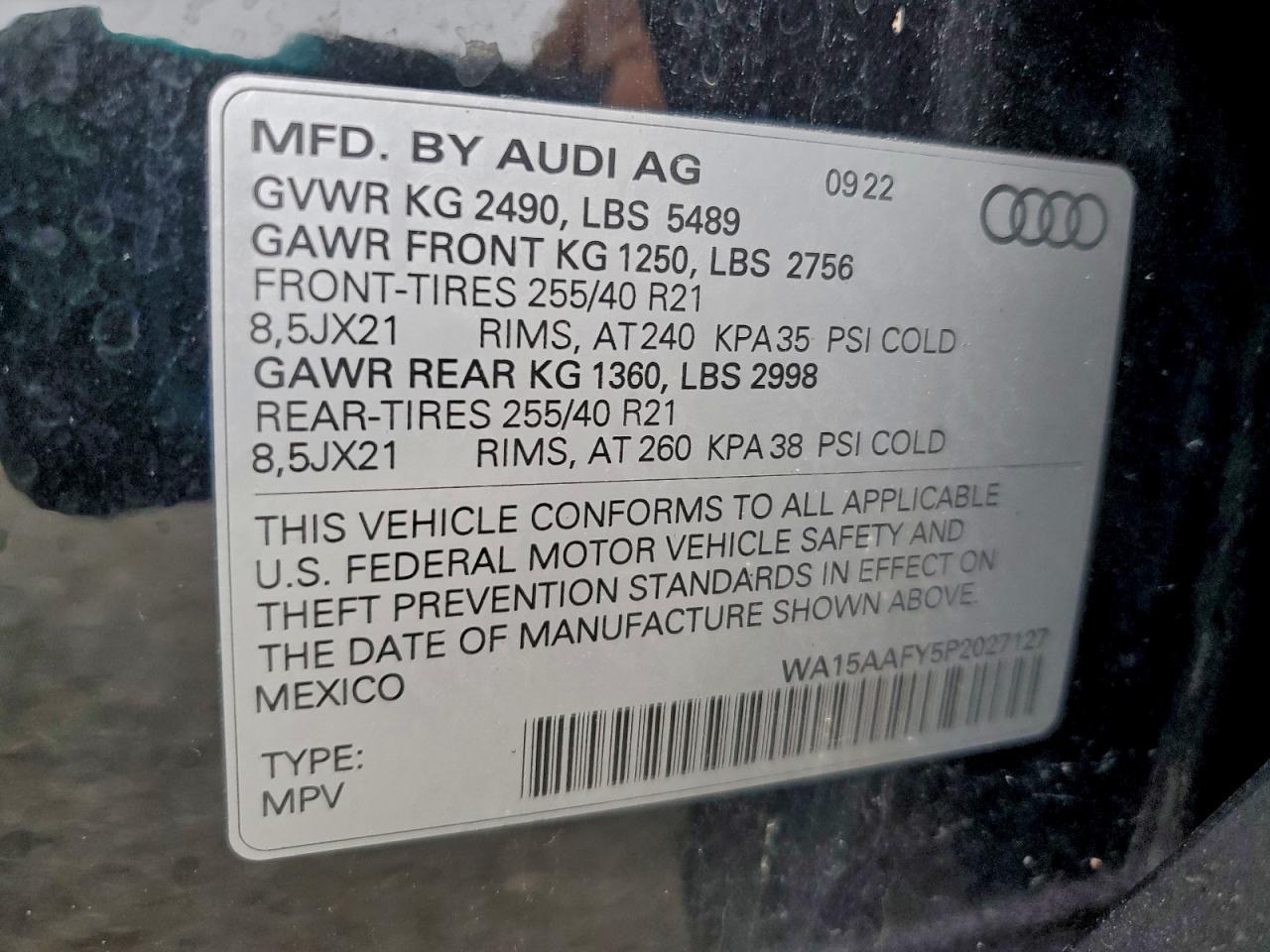 2023 Audi Q5 Sportback Prm Pls 45 VIN: WA15AAFY5P2027127 Lot: 93618535