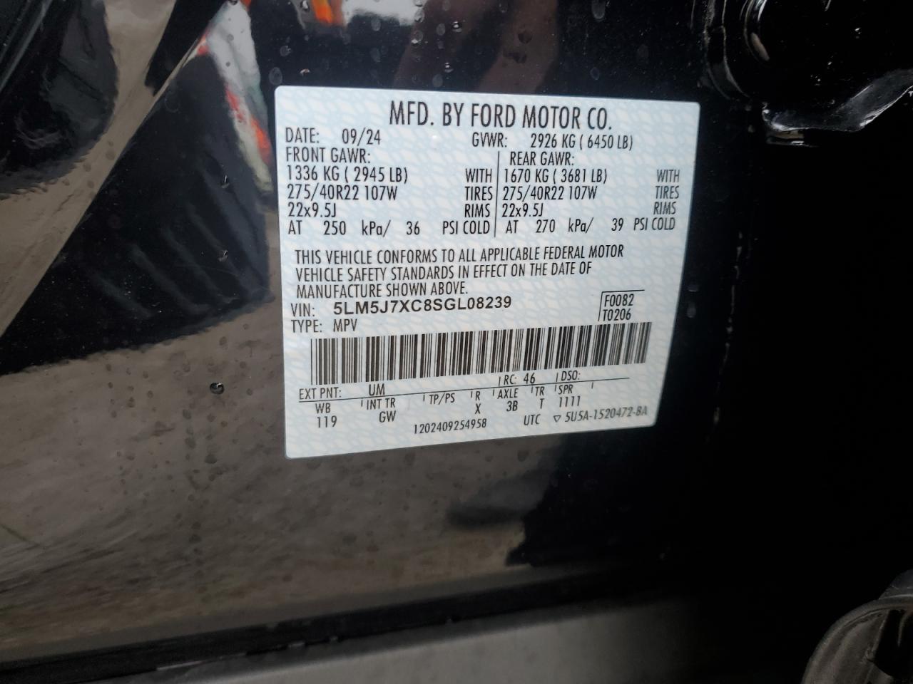 2025 Lincoln Aviator Reserve VIN: 5LM5J7XC8SGL08239 Lot: 93190765