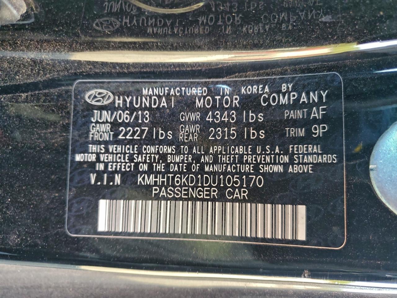 2013 Hyundai Genesis Coupe 2.0T VIN: KMHHT6KD1DU105170 Lot: 94570955