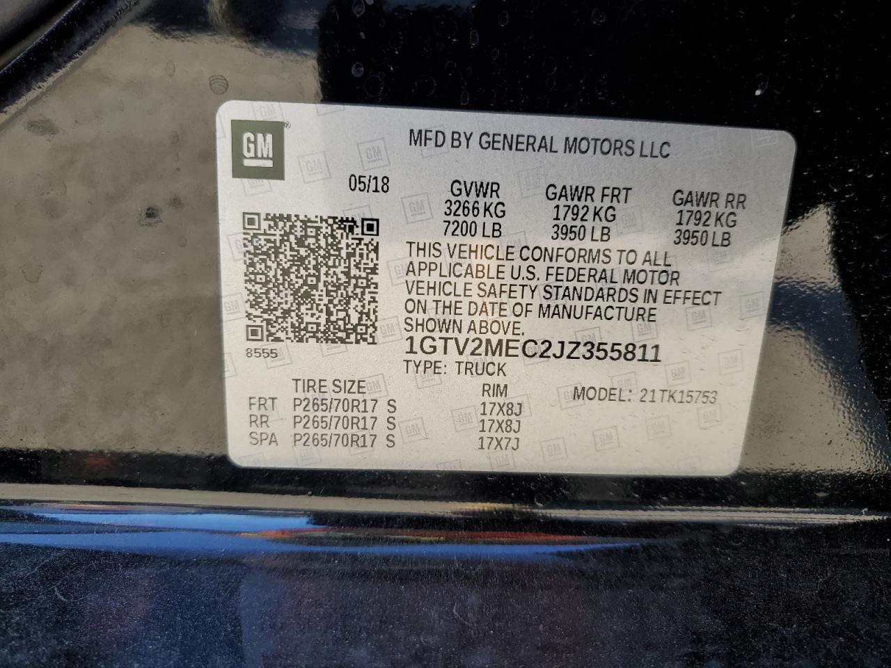 2018 GMC Sierra K1500 Sle VIN: 1GTV2MEC2JZ355811 Lot: 91798605