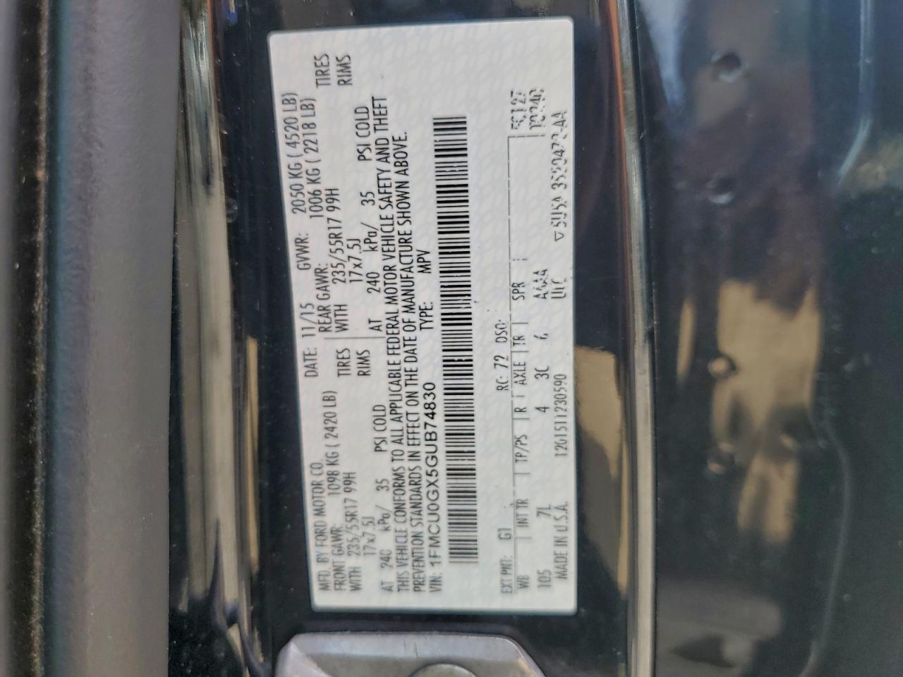 2016 Ford Escape Se VIN: 1FMCU0GX5GUB74830 Lot: 93848525