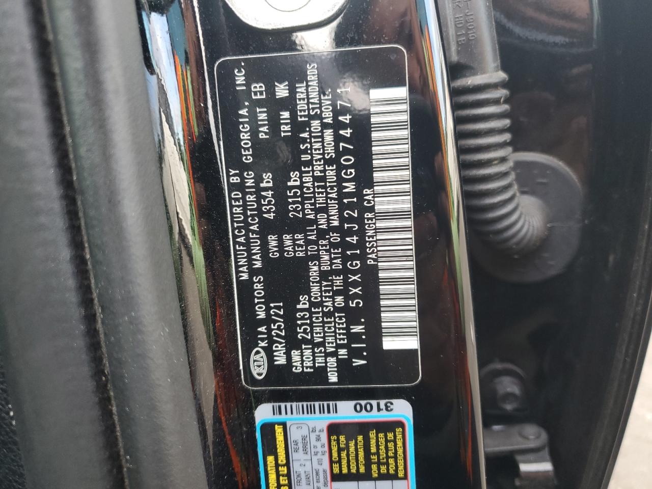 2021 Kia K5 Lxs VIN: 5XXG14J21MG074471 Lot: 91630175