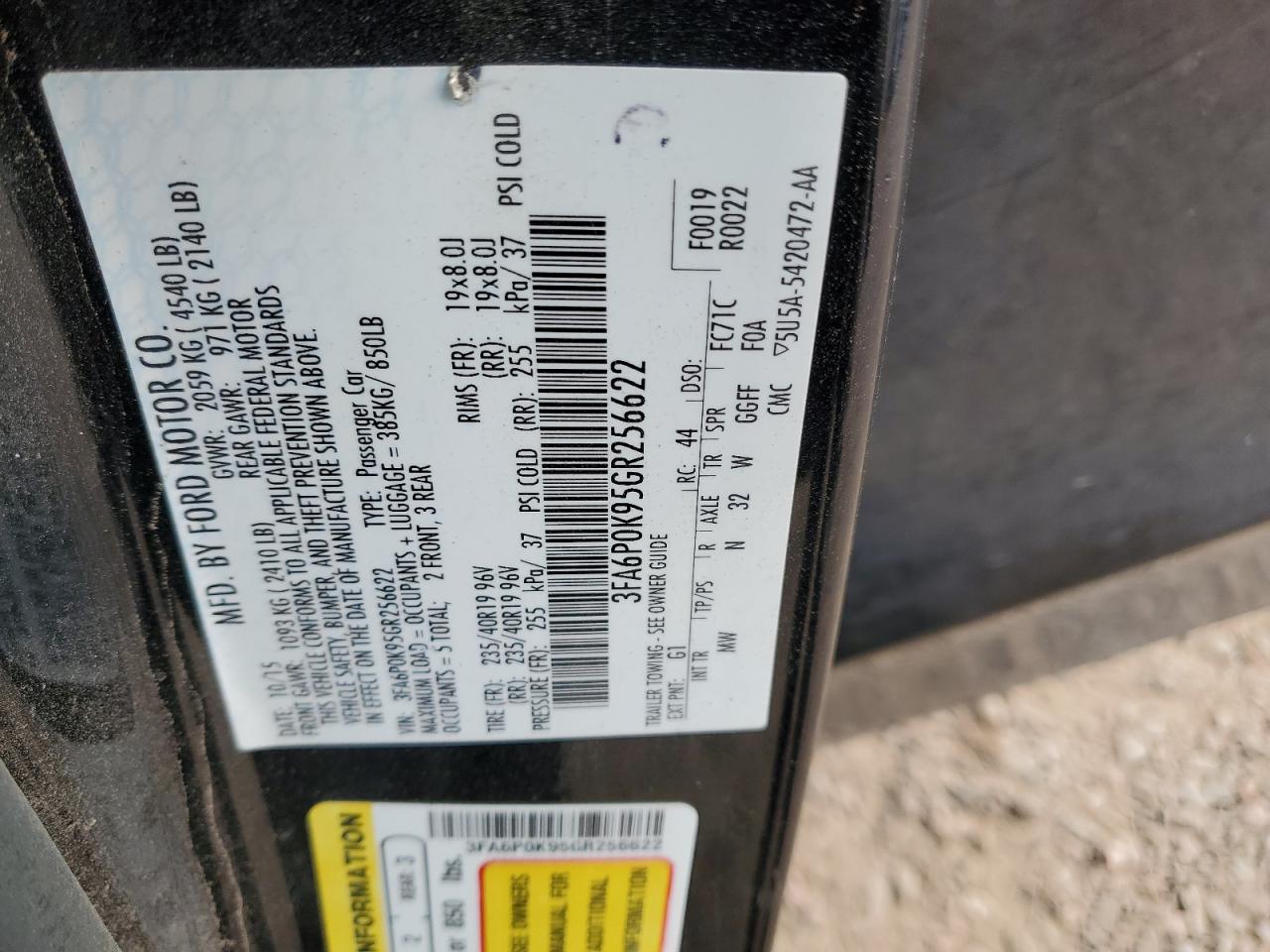 2016 Ford Fusion Titanium VIN: 3FA6P0K95GR256622 Lot: 91694895