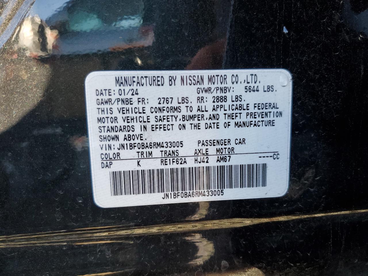 2024 Nissan Ariya Evolve+ VIN: JN1BF0BA6RM433005 Lot: 93062525