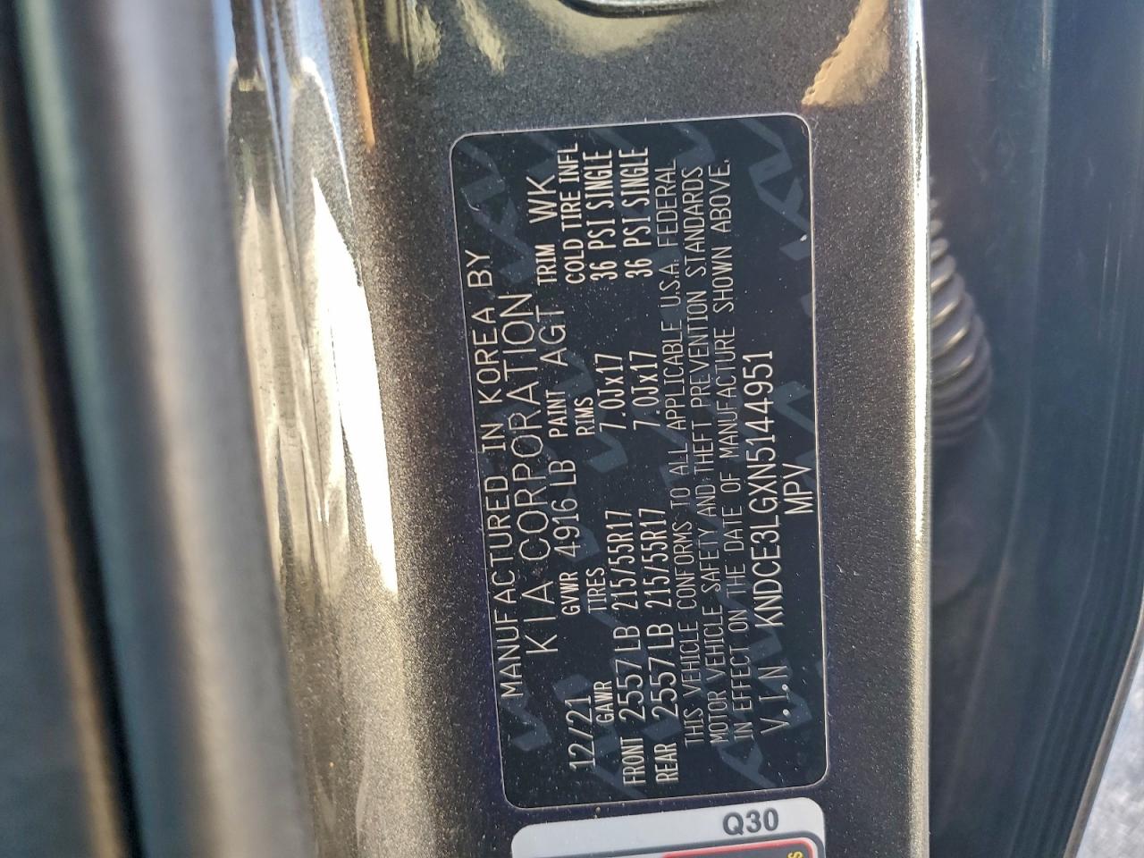 2022 Kia Niro Ex Premium VIN: KNDCE3LGXN5144951 Lot: 94543495