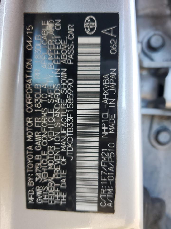 2015 Toyota Prius C VIN: JTDKDTB33F1585990 Lot: 91651205