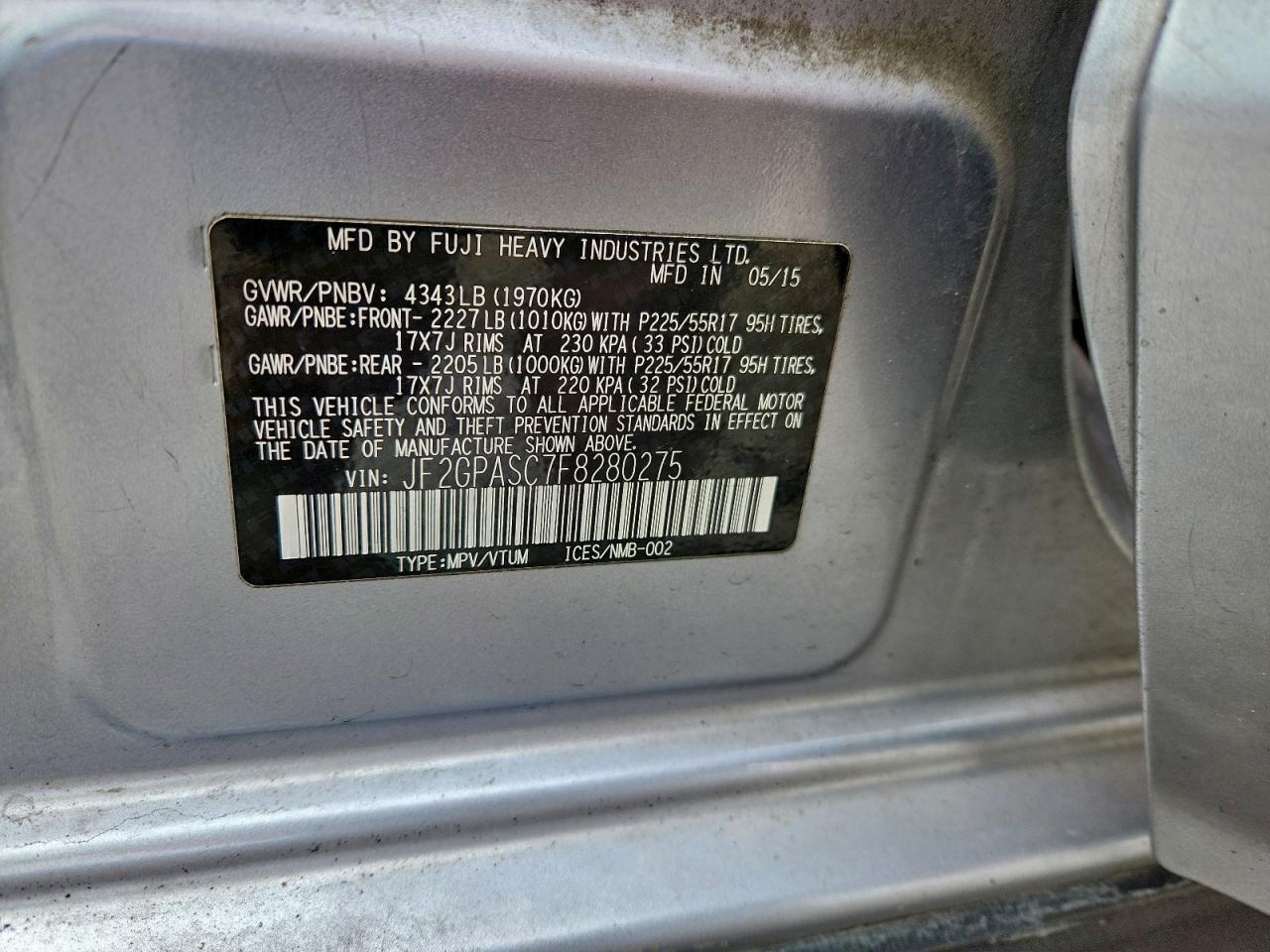 2015 Subaru Xv Crosstrek Sport Limited VIN: JF2GPASC7F8280275 Lot: 94044875