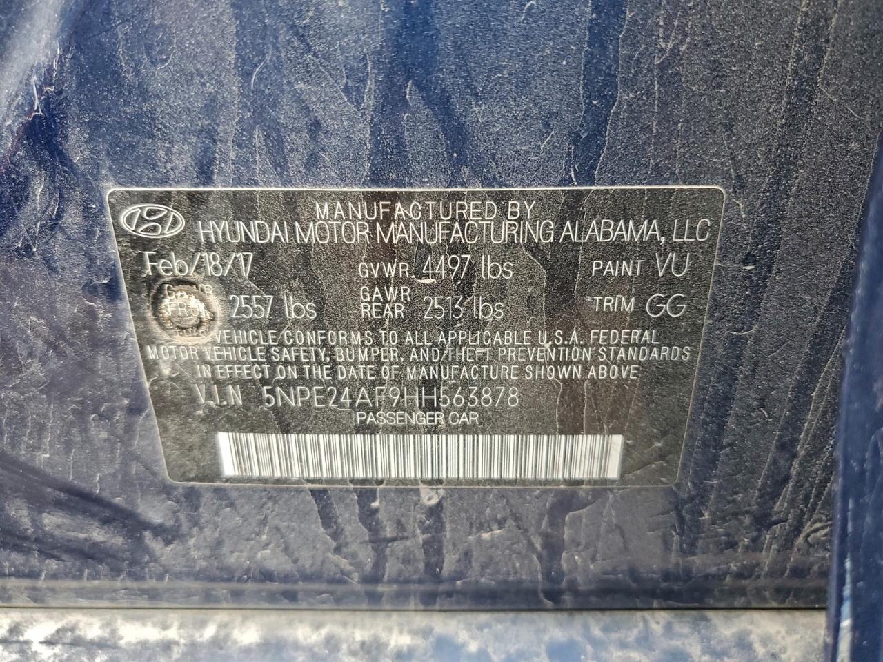 2017 Hyundai Sonata Se VIN: 5NPE24AF9HH563878 Lot: 94313615