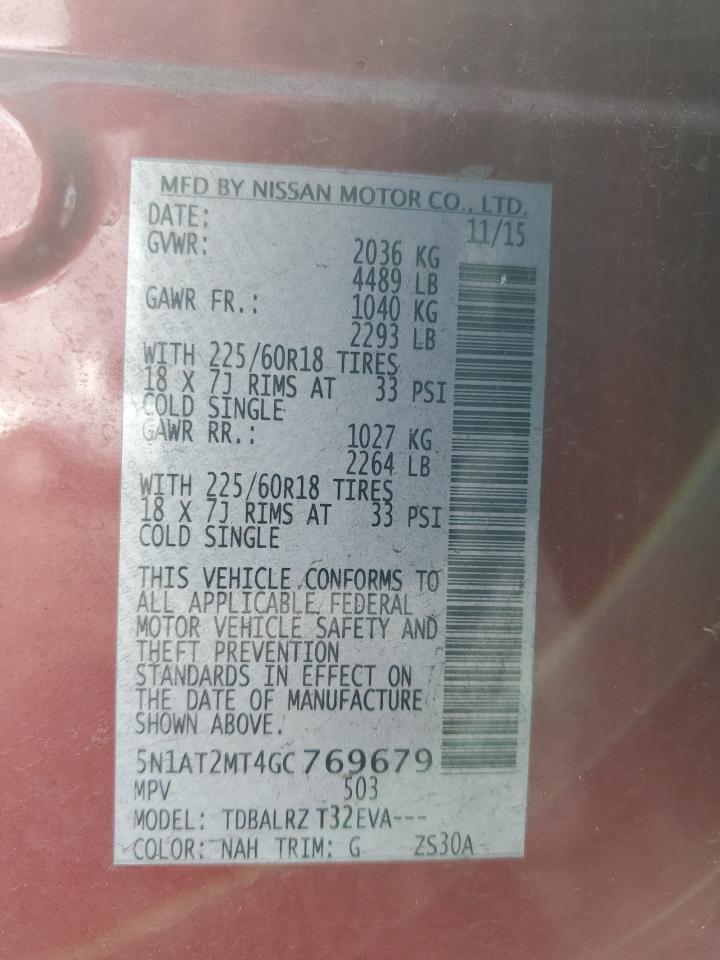 2016 Nissan Rogue S VIN: 5N1AT2MT4GC769679 Lot: 93472655