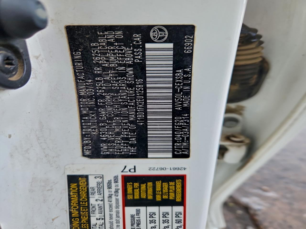 2014 Toyota Camry Hybrid VIN: 4T1BD1FK2EU125816 Lot: 94546485