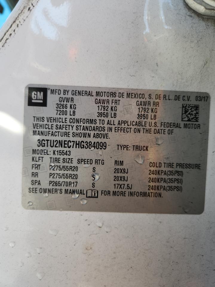 2017 GMC Sierra K1500 Slt VIN: 3GTU2NEC7HG384099 Lot: 91989575