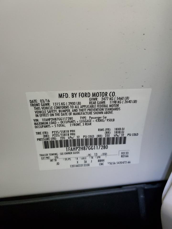 2016 Ford Taurus Sel VIN: 1FAHP2H87GG117280 Lot: 92904085