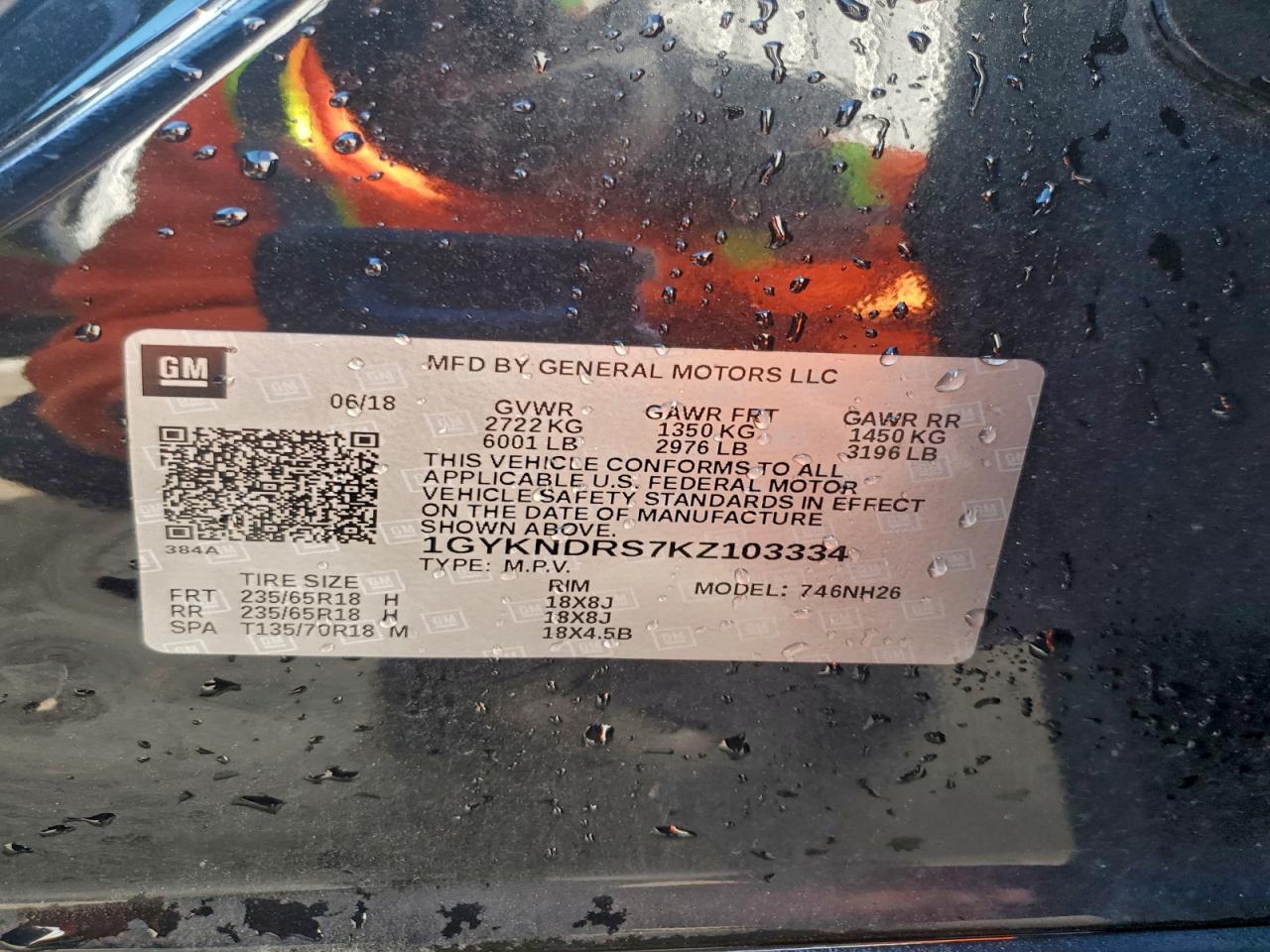 2019 Cadillac Xt5 Luxury VIN: 1GYKNDRS7KZ103334 Lot: 93719265