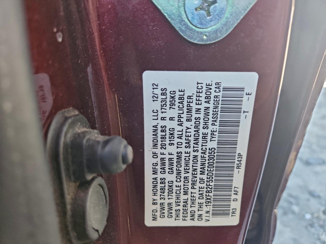 2013 Honda Civic Lx VIN: 19XFB2F55DE003055 Lot: 94109715