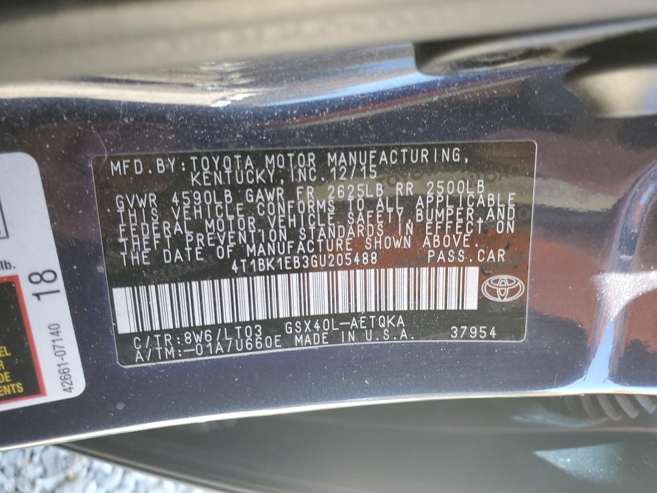 2016 Toyota Avalon Xle VIN: 4T1BK1EB3GU205488 Lot: 91147125