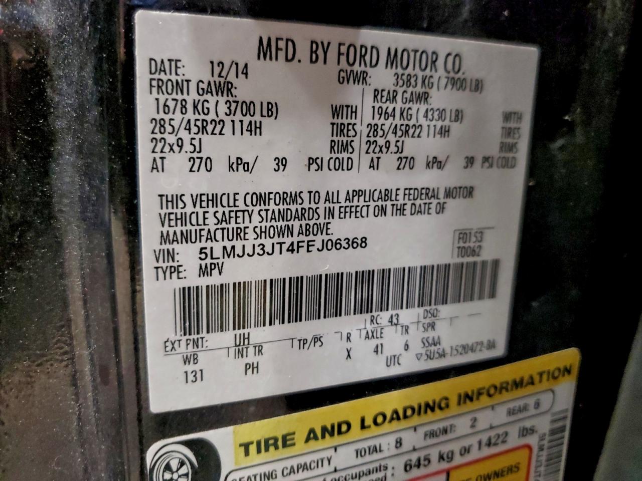 2015 Lincoln Navigator L VIN: 5LMJJ3JT4FEJ06368 Lot: 93271915