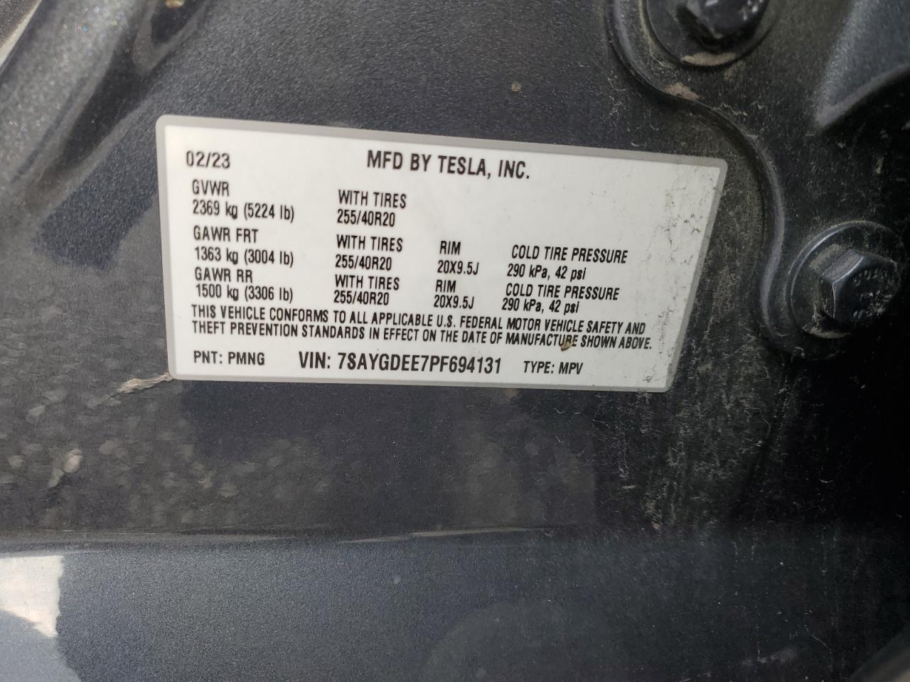 2023 Tesla Model Y VIN: 7SAYGDEE7PF694131 Lot: 87443615