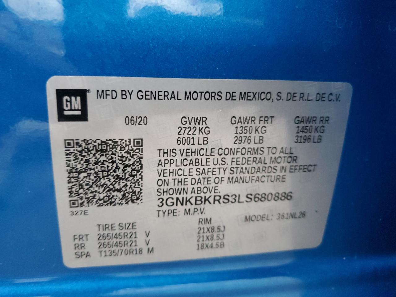 2020 Chevrolet Blazer Rs VIN: 3GNKBKRS3LS680886 Lot: 91885865