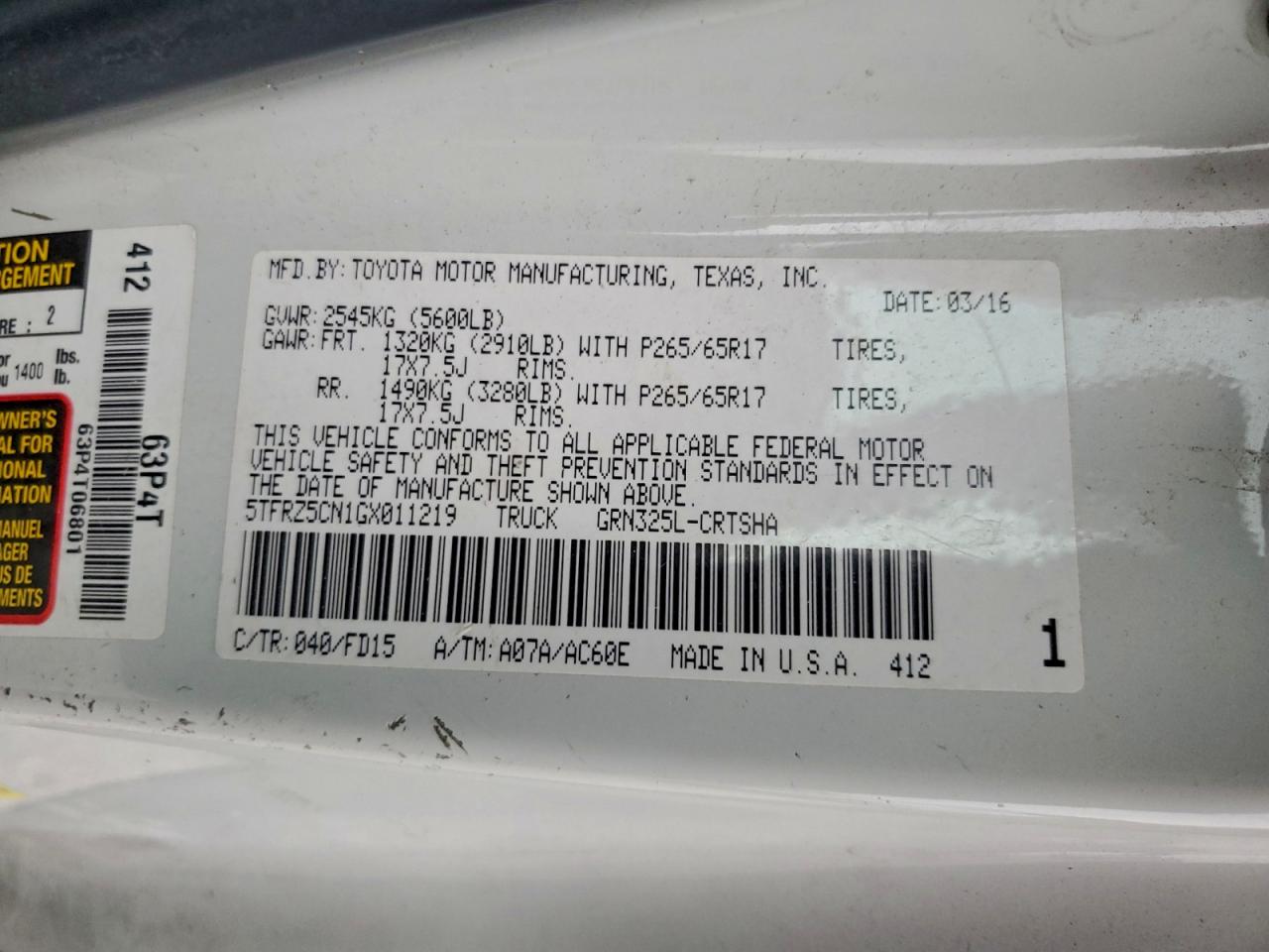 2016 Toyota Tacoma Access Cab VIN: 5TFRZ5CN1GX011219 Lot: 93863455