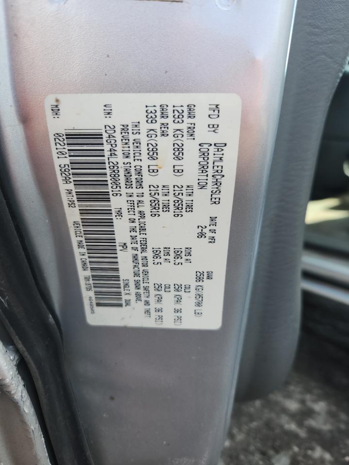 2006 Dodge Grand Caravan Sxt VIN: 2D4GP44L26R800516 Lot: 93145135