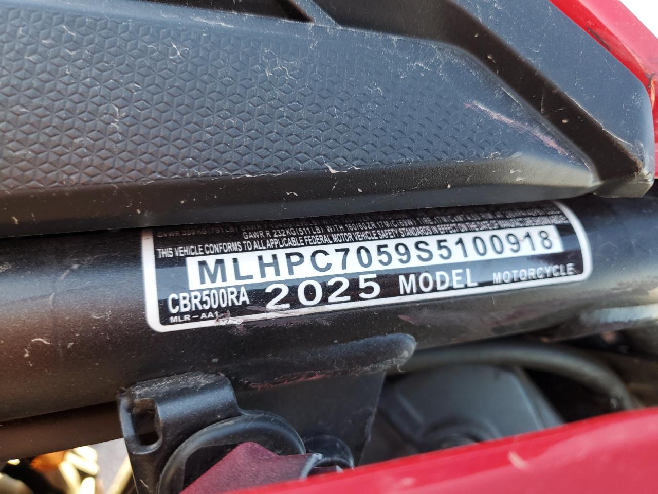 2025 Honda Cbr500 Ra VIN: MLHPC7059S5100918 Lot: 93123535